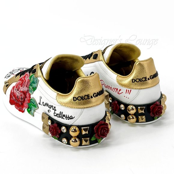 NEW DOLCE & GABBANA Roses Amore Crystal Sequin Portofino Sneakers $1,650 - Picture 11 of 13